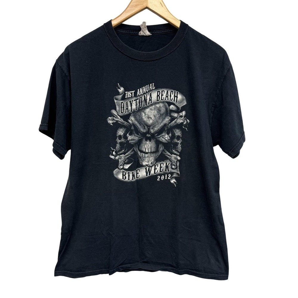 2012 Daytona Bike Week T-Shirt Double Sided Skulls Black White Graphic Large